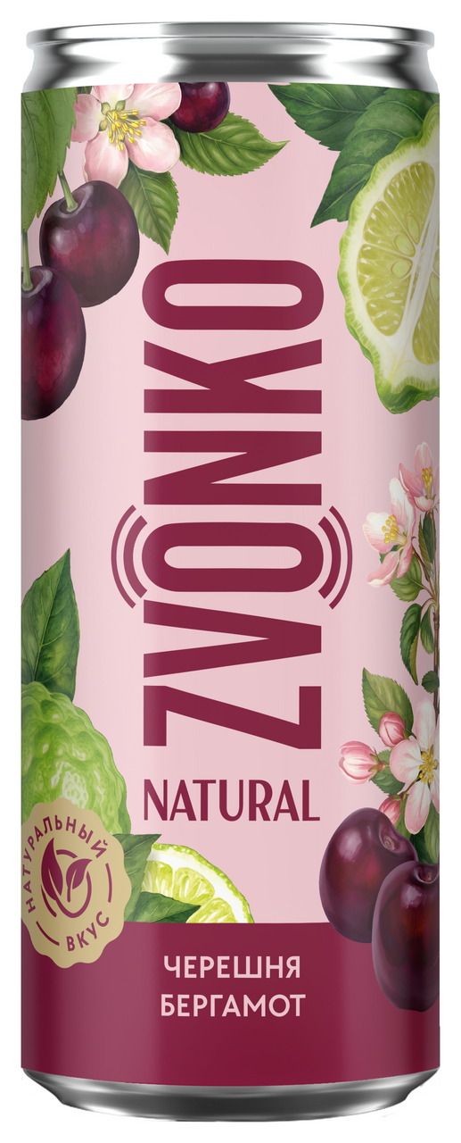Напиток Zvonko Natural черешня и бергамот газированный, 330мл