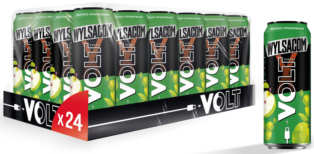 Энергетический напиток Volt со вкусом яблока и крыжовника, 450мл x 24 шт