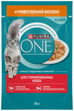 Корм влажный Purina One для стерилизованных кошек с курицей и зеленой фасолью, 75г