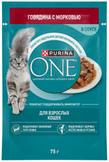 Корм влажный Purina One для взрослых кошек с говядиной и морковью, 75г
