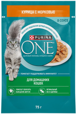 Корм влажный Purina One для домашних кошек с курицей и морковью, 75г