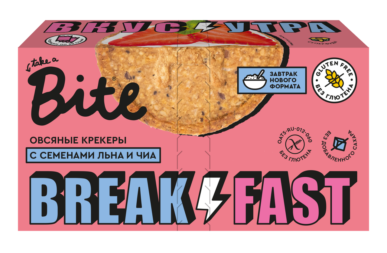 Изображение товара Печенье крекеры Take a Bite овсяные с семенам льна и чиа без сахара без глютена, 200г