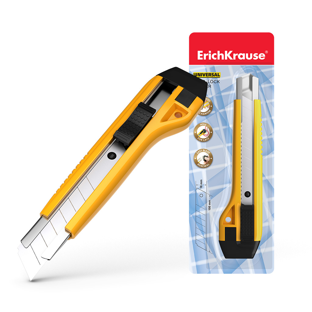 Нож канцелярский Erich Krause с автофиксатором с 2 лезвиями, 1.8см