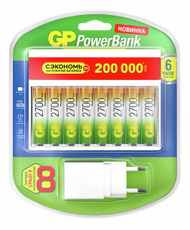 Устройство зарядное GP U811 с аккумулятором 2700мАч адаптер, 8шт