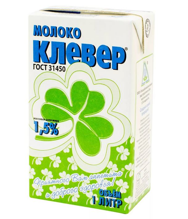 Изображение товара Молоко Клевер ультрапастеризованное 1.5%, 1л