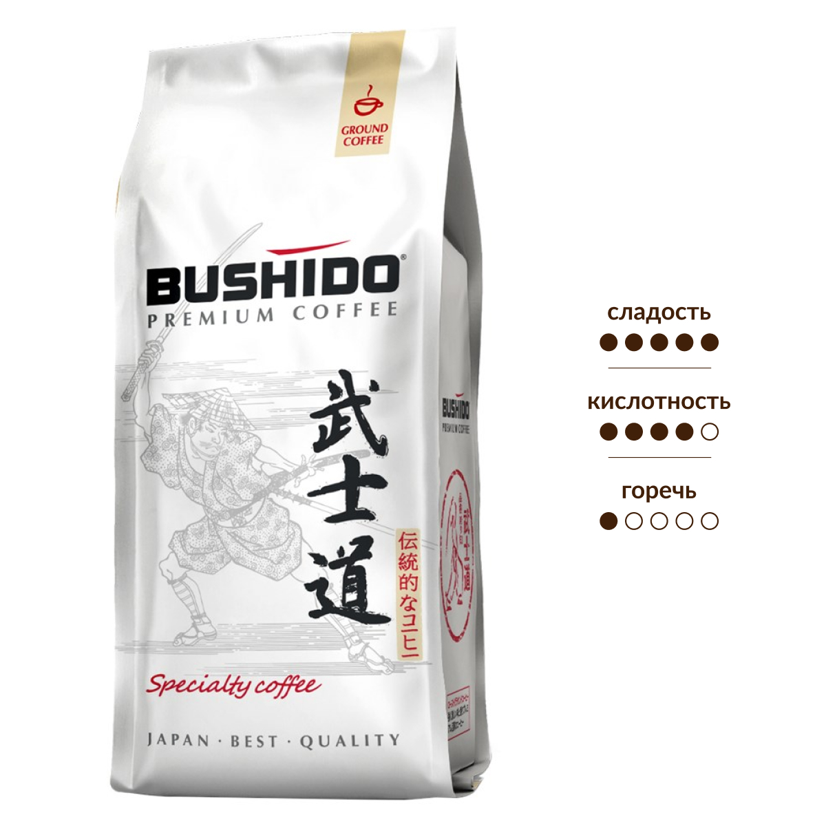 Изображение товара Кофе Bushido Specialty молотый 227г - элитный арабика из Нидерландов для приготовления в кофеварке 