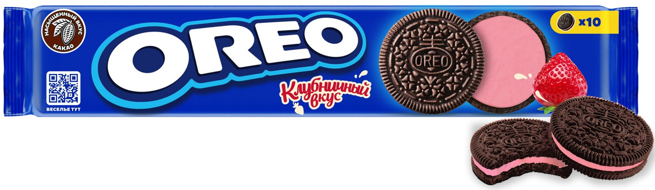 Печенье сэндвич Oreo с какао и клубничной начинкой, 95г