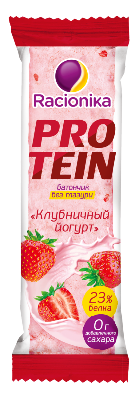 Изображение товара Батончик протеиновый Racionika Protein Клубничный йогурт без сахара, 45г