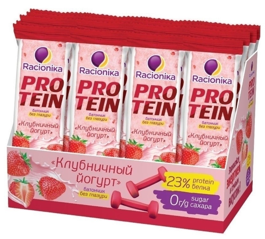 Батончик Racionika Protein Клубничный йогурт, 45г x 24 шт