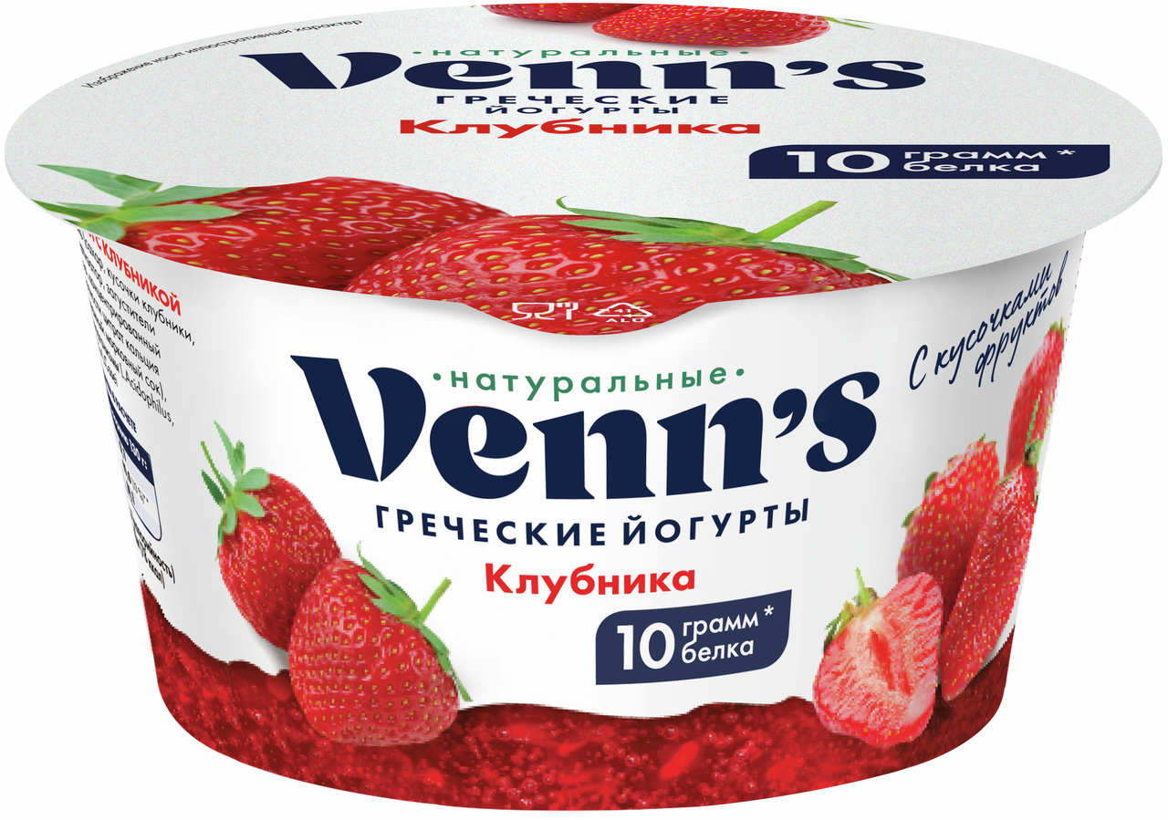 Йогурт Venns Греческий с клубникой 0.1%, 130г