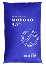 Молоко Кунгурский МК пастеризованное 3.2%, 900мл