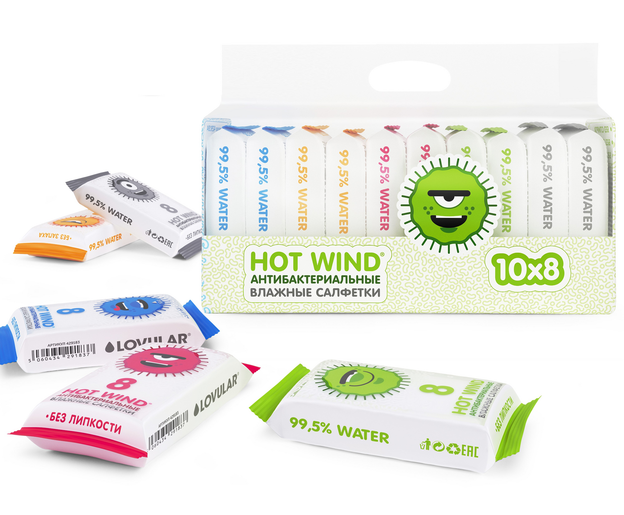 Салфетки влажные Lovular Hot Wind, 8 листов x 10шт