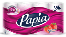 Туалетная бумага Papia Клубничная мечта 3-слойная, 8 рулонов
