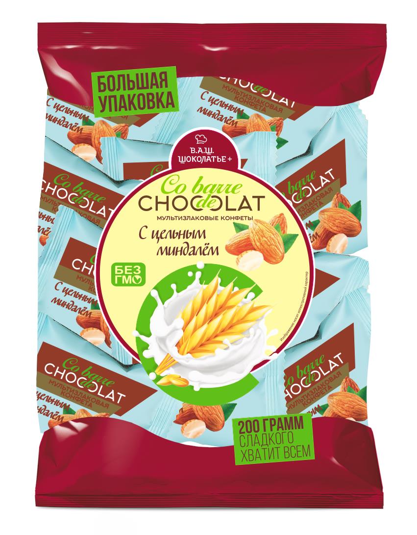 Конфеты CO BARRE DE CHOCOLAT Мультизлаковые с целым миндалем, 200 г