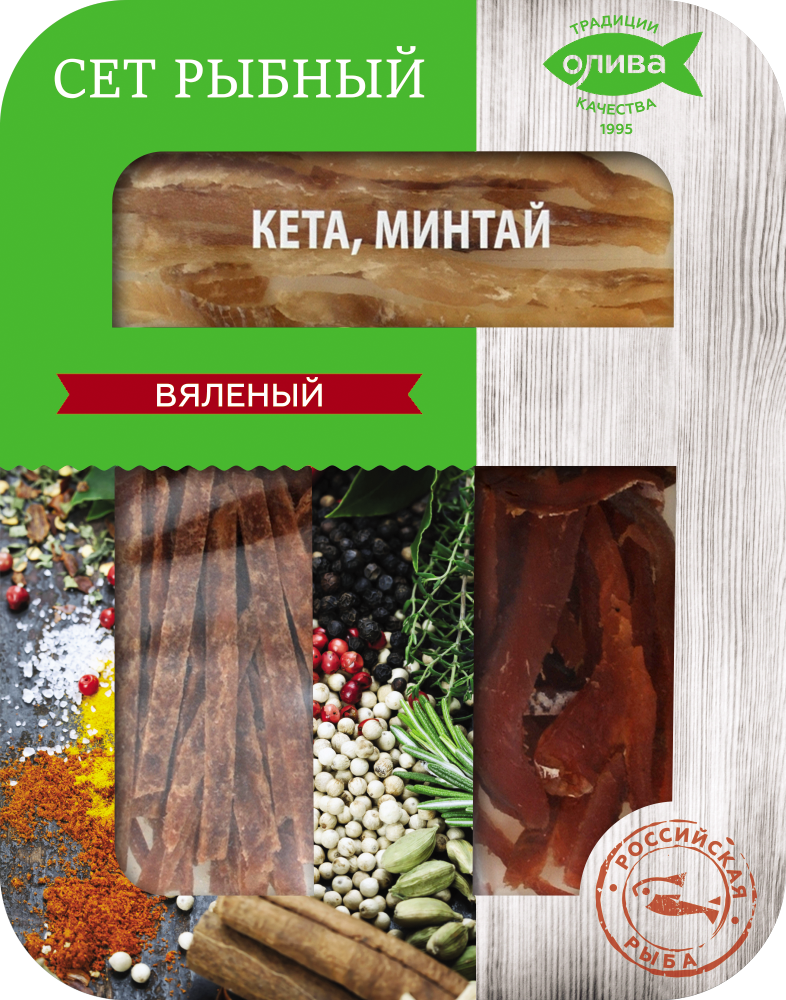 Сет рыбный Олива вяленый кета+минтай, 150г