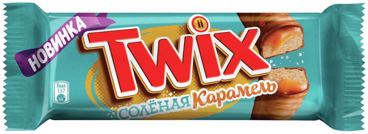 Батончик Twix шоколадный соленая карамель, 55г