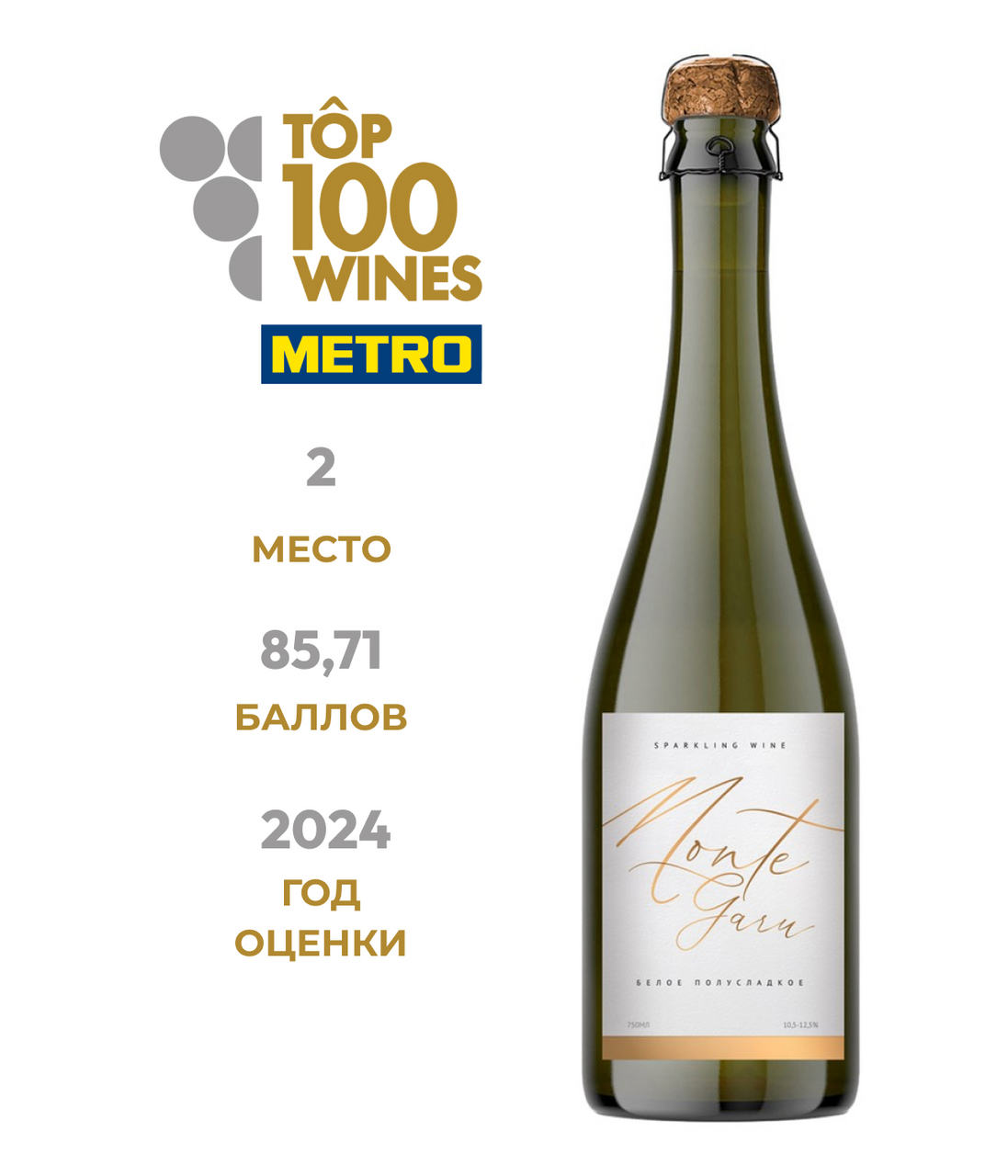 Вино игристое Monte Garu белое полусладкое, 0.75л