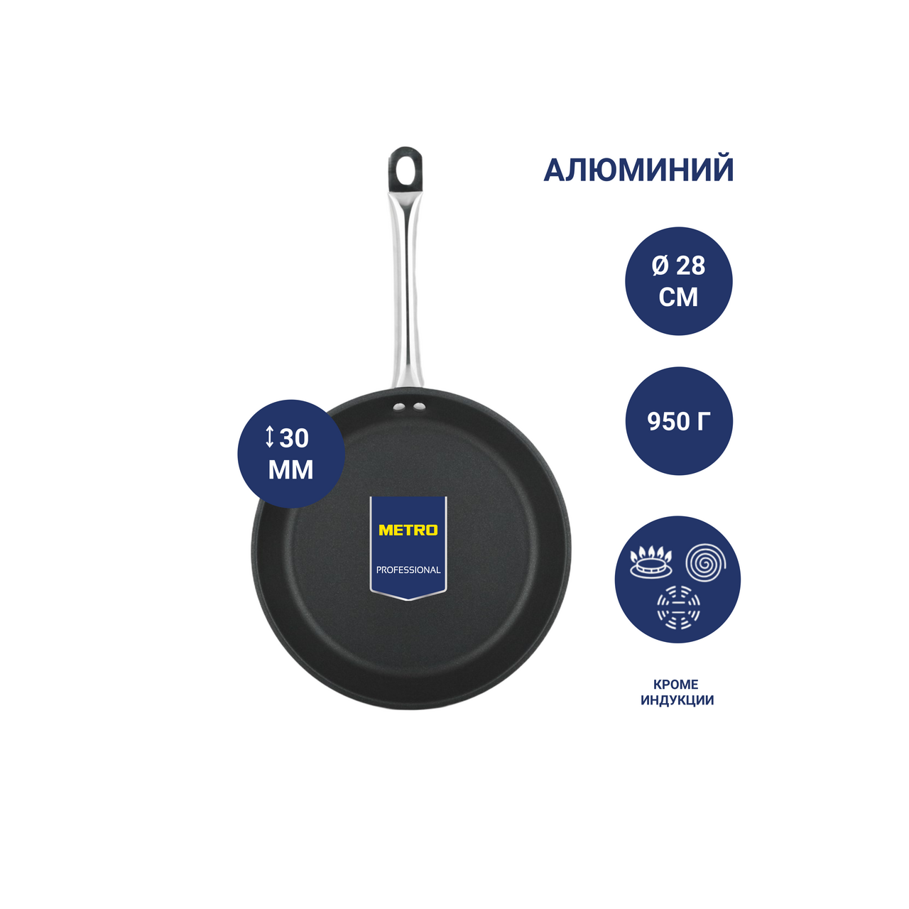 Изображение товара METRO PROFESSIONAL Сковорода для блинов Cover Steel, 28см