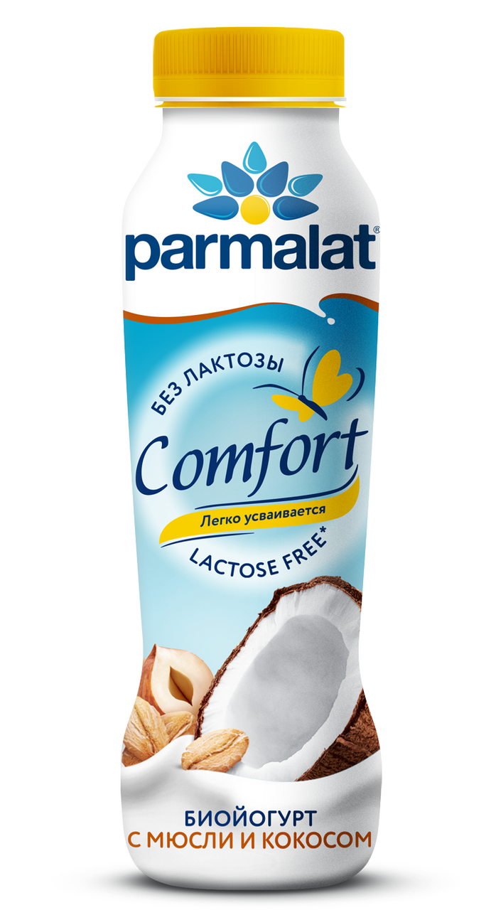 Йогурт питьевой Parmalat безлактозный мюсли и кокос, 290г
