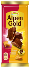 Шоколад Alpen Gold с соленым арахисом и крекером, 85г