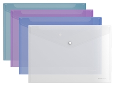 Папка-конверт Erich Krause на кнопке А4 полупрозрачная цветная 140мкм, 12 шт