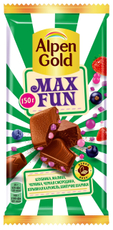 Шоколад Alpen Gold Max Fun молочный c фруктово ягодными кусочками и шипучими рисовыми шариками, 150г