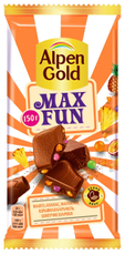 Шоколад Alpen Gold Max Fun молочный манго, ананас, маракуйя, взрывная карамель и шипучие шарики, 150г