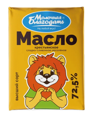 Масло сливочное Молочная благодать Крестьянское 72.5%, 180г