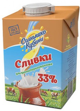 Сливки Солнышко Кубани ультрапастеризованные 33%, 500г