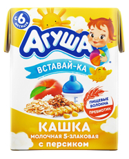 Каша молочная детская Агуша Вставайка 5 злаков Персик 2.5% с 6 месяцев, 200мл