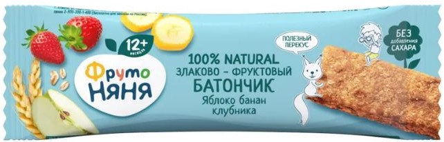 Изображение товара Батончик фруктово-злаковый детский ФрутоНяня Яблоко, банан и клубника с 12 месяцев, 25г
