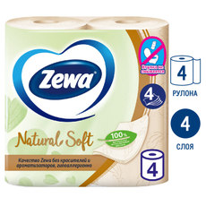 Туалетная бумага Zewa Natural Soft 4-слойная, 4 рулона
