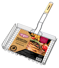 Решетка для барбекю Firewood 2003B стальная с деревянной ручкой с регулировкой глубины, 40 х 27 х 5см