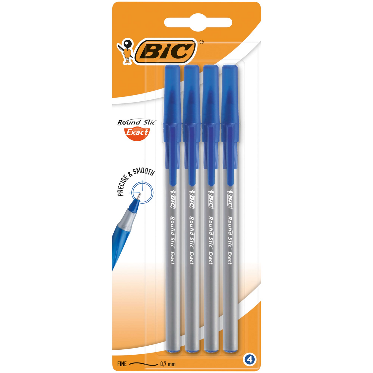 Изображение товара Ручки шариковые BIC Round Stic Exact синие 0.7мм, 4шт