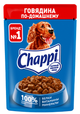 Корм влажный Chappi Сытный мясной обед для собак с говядиной по-домашнему, 85г