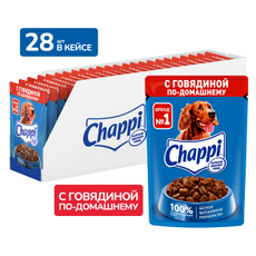 Корм влажный Chappi Сытный мясной обед для собак с говядиной по-домашнему, 85г x 28 шт
