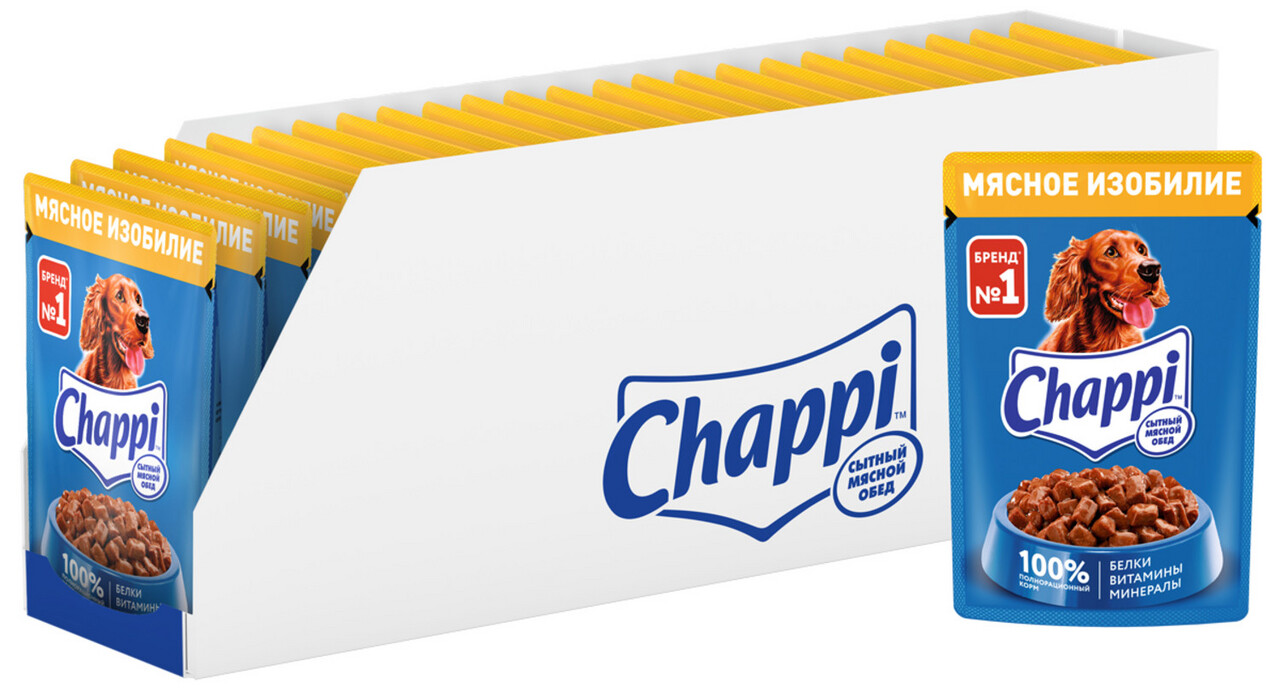 Корм влажный Chappi Сытный мясной обед Мясное изобилие для собак, 85г x 28 шт