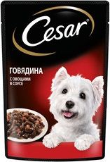 Корм влажный Cesar соус для собак говядина с овощами, 85г