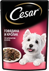 Корм влажный Cesar соус для собак говядина и кролик со шпинатом, 85г