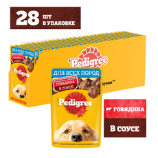 Корм влажный Pedigree соус для собак с говядиной, 85г x 28 шт