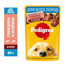 Корм влажный Pedigree соус для собак с говядиной и ягненком, 85г
