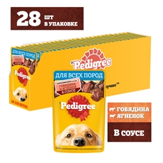 Корм влажный Pedigree соус для собак с говядиной и ягненком, 85г x 28 шт