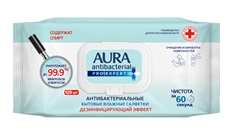 Cалфетки Aura Proexpert влажные антибактериальные 120шт, 17 х 15см