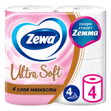Туалетная бумага Zewa Ultra Soft 4-слойная, 4 рулона