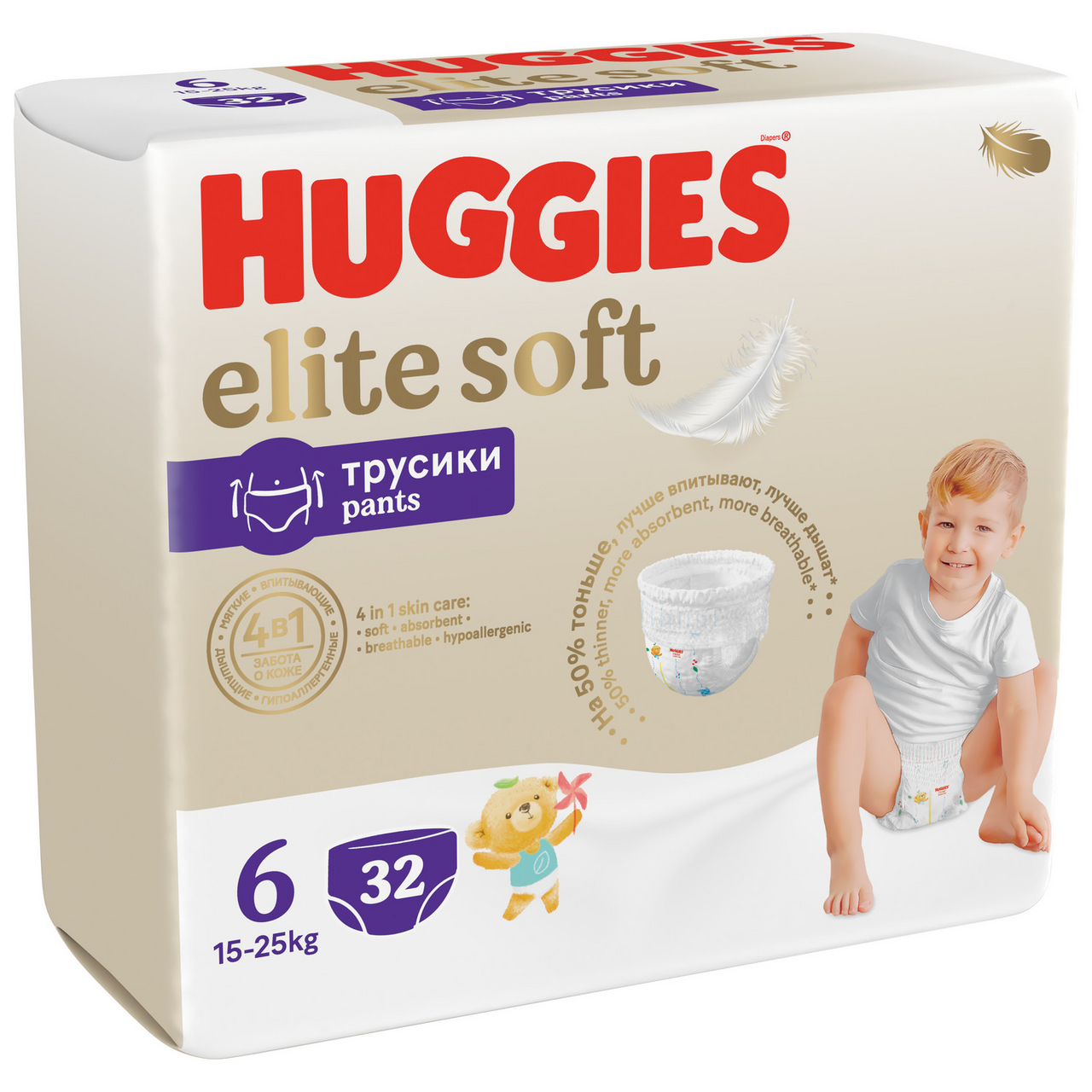 Изображение товара Подгузники-трусики Huggies Elite Soft 6 размер 15-25кг, 32шт