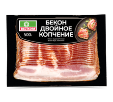 Бекон Велком Двойное копчение сырокопченый нарезка, 500г