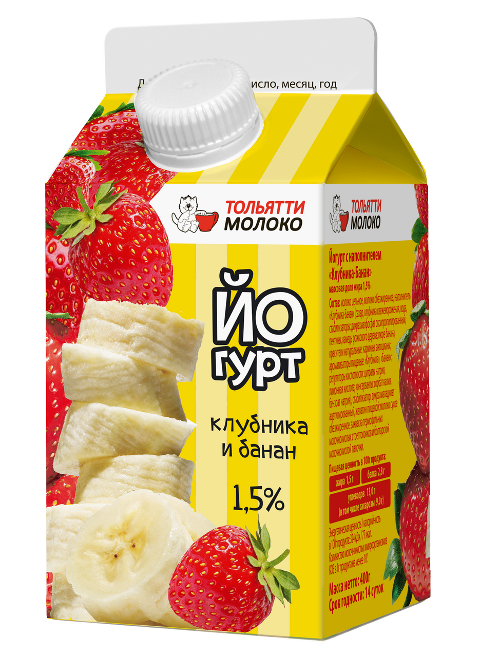 Йогурт Тольяттимолоко клубника и банан 1.5%, 400г