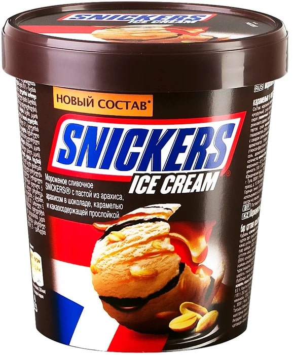 Мороженое Snickers сливочное c пастой из арахиса и карамелью, 340г купить с  доставкой на дом, цены в интернет-магазине