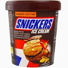 Мороженое Snickers сливочное c пастой из арахиса и карамелью, 340г
