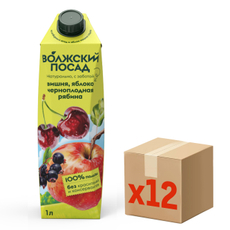 Нектар Волжский посад вишня, яблоко и черноплодная рябина, 1л x 12 шт
